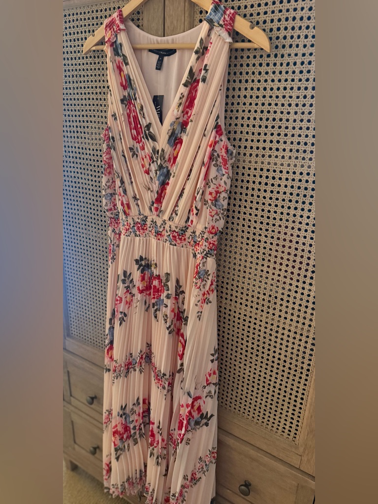 Floral Pleated V-Neck Maxi Dress - Blush